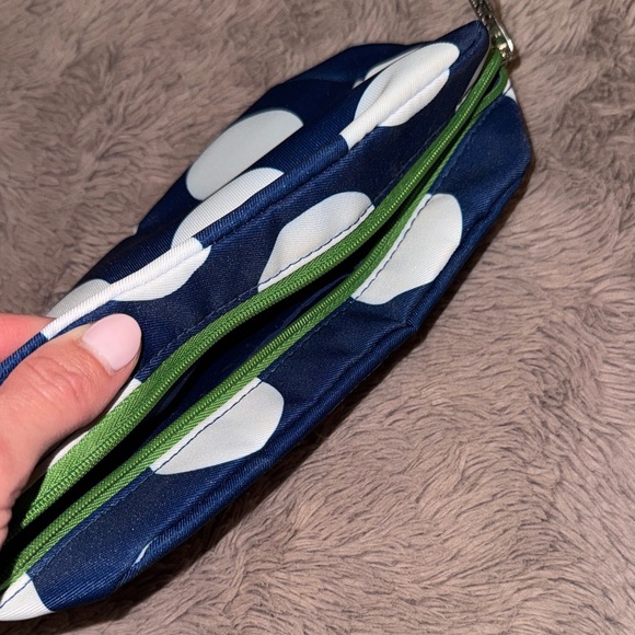 Kate Spade Clinique collab Cosmetic Bag Navy Green White Makeup Toiletries Pouch - Picture 6 of 9